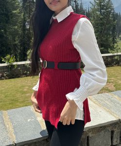 Alamode By Akansha Red Sweater Vest &amp; White Shirt
