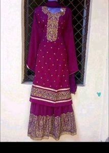 Purple Embroidered garara Suit