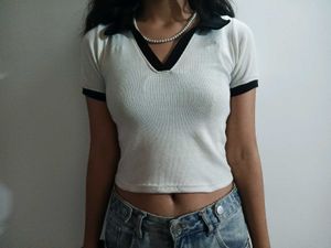 Ribbed Polo Crop Top