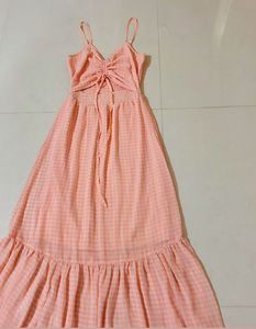 Peach Gingham Maxi Dress