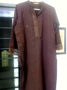 INDO ERA Brown Mirror Design Kurti Set