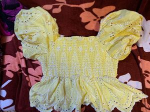 Vero Moda Yellow Eyelet Peplum Top