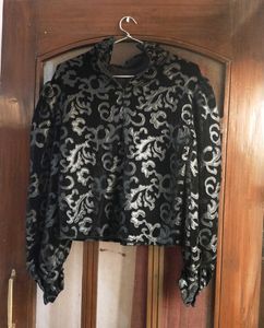 ZARA Black Velvet Top with Baroque sleeves