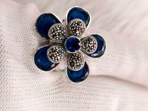 Blue Flower Ring 925 Silver Sterling
