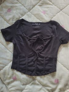 Black Tie-Front Crop Top