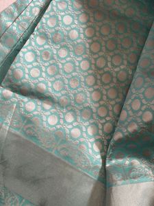 Aqua Blue Silk Blend Saree