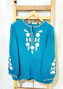Embroidered Teal Top size-44-46