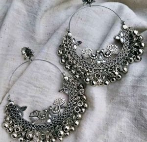 Boho Silver Jhumka Earrings