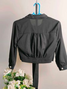Black Tie-Front Blouse
