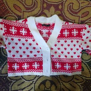 Boohoo Red & White Heart Cardigan
