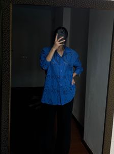 NEW LOOK Broderie Anglaise Blue Shirt