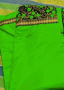 Green &amp; Black Embroidered Saree