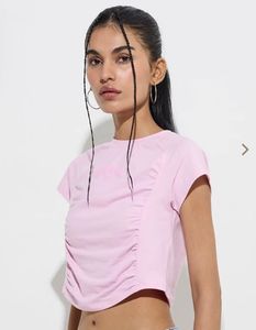 newme Pink Ruched Crop Top