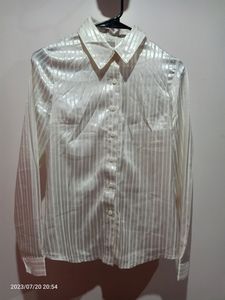 Korean Brand White Button Down Collar Striped Shirt