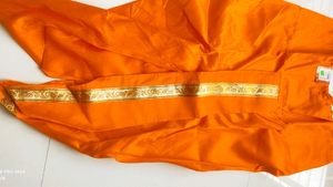 Traditional Orange Dhoti with Gold Trim