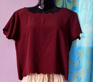 Burgundy Scalloped Blouse