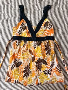 Floral Leaf Print Y2K Top