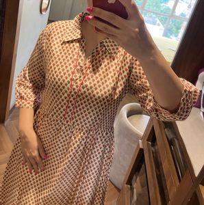 Patterned Midi Shirt Dress In Pure Chanderi
