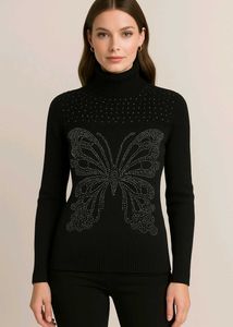 Butterfly Embellished Turtleneck