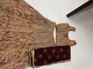 Copper Lehenga Set With Burgundy Odhni