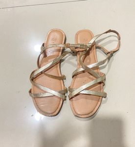 H &mGold Flat Sandals