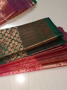 Elegant Pink &amp; Green Banarasi Silk Saree