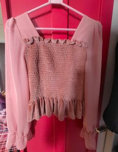 Chic Pink Shirred Crop Top