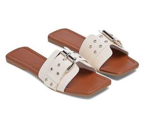 White Buckle Slide Sandals