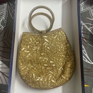 Gold & Orange Sequin Clutch with Unique Handle