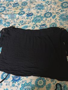 Chic Black Bardot Crop Top | Tie-Sleeve Off
