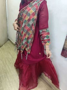 Maroon Indian Gown with Shiny Dupatta