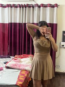 Brown Ribbed Crop Top