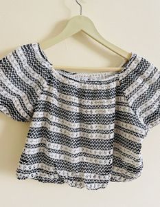 Textured Black & White Cropped Top