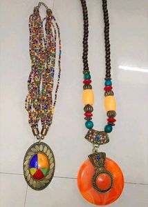 2 Combo Boho Beaded Necklace Set New Condition