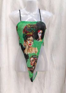 I. Unique Green Print Halter Top