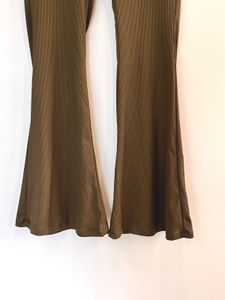 Olive Green Ribbed Flare Leggings