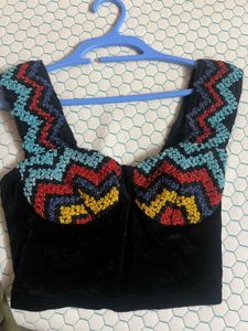 Embroidered Velvet Corset Top