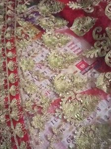Red &amp; Gold Embellished Fabric