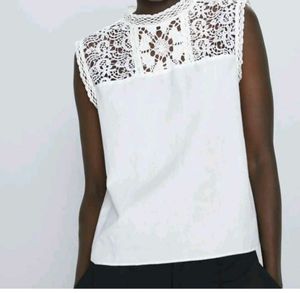 ZARA White Lace Detail Sleeveless Top