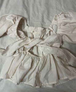White Puff Sleeve Peplum Top
