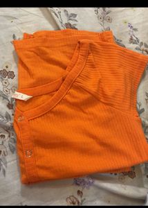 Orange Button-Front Top