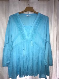 sky blue flowy top