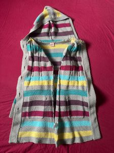 Striped Knit Hooded Cardigan
