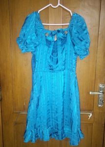 Blue Fit &amp; Flare Rouched Dress