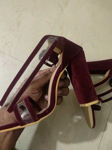 Burgundy Heels with Clear Straps