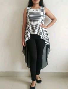 Striped Asymmetrical High-Low Tunic Top