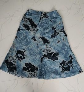 Blue & Black Abstract Print Midi Skirt
