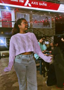 Lavender Cropped Knit Sweater