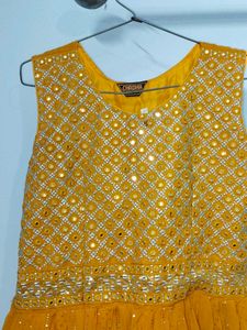 Yellow Sharara Pants with Silver Detail