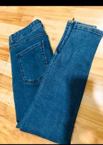 Blue Denim Jeans with Ankle Detail